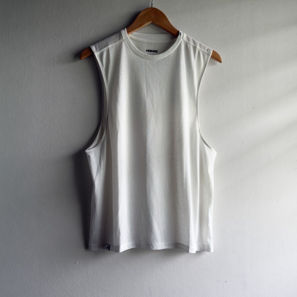 Hoka U GlideTech Sleeveless Tank Top Unisex Small White Running Shirt